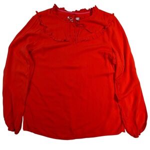 Boden Red Ruffle Neck Tie Blouse – Women's US 6 UK 10 Long‎ Sleeve
